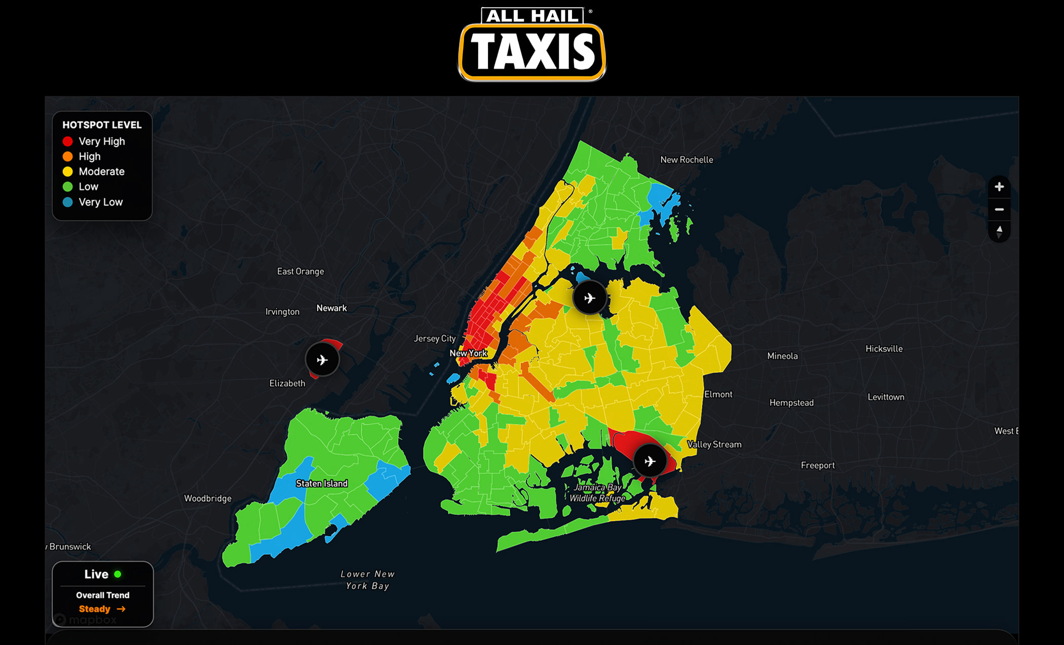 ALL HAIL TAXIS NYC Taxi Hotspots map